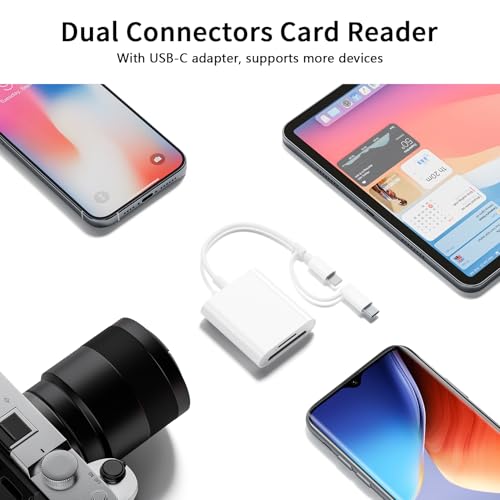 Image of SD Card Reader for iPhone iPad Camera with USB C, Dual Card Slot Memory Card Reader Supports SD and TF Card Trail Camera Viewer SD Card Adapter Portable Micro SD Card Reader No App Plug and Play