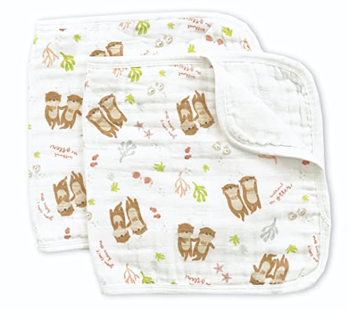 Image of Twoborn - Burp Cloths for Twins, 2 Pack, 100% Soft Cotton Muslin, Oversized, Super Absorbent (Can't Have One w/o The Otter Print)