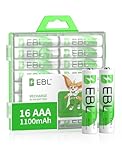 EBL 16 Pack 1100mAh Rechargeable Battery AAA, High Capacity Performance NIMH AAA Rechargeable Batteries with Durable Storage Case