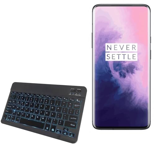 BoxWave Keyboard Compatible with OnePlus 7 Pro 5G - SlimKeys Bluetooth Keyboard - with Backlight, Portable Slim LED 7 Colors - Jet Black