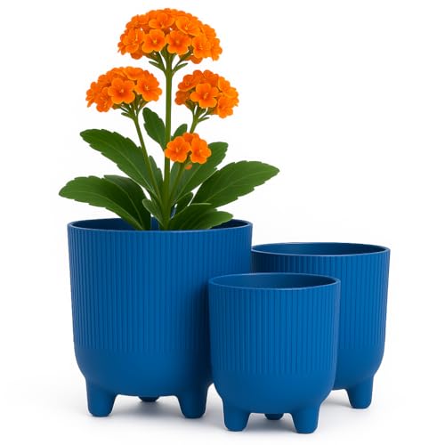 Home Garden Ornaments Übertopf, Kunststoff Trio Blumentopf, 3er-Set In 14 cm, 16 cm, 18 cm, Dekorativ, Ohne Drainagelöcher, Mit Streifenmuster, Blumentöpfe (Blau) Home Garden Ornaments Übertopf, Kunststoff Trio Blumentopf, 3er-Set In 14 cm, 16 cm, 18 cm, Dekorativ, Ohne Drainagelöcher, Mit Streifenmuster, Blumentöpfe (Blau)