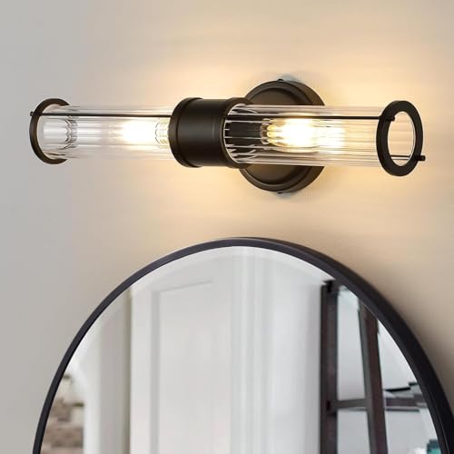 Image of Wall Sconces Set of Two, Black Bathroom Sconces Wall Lighting - Modern Vanity Light Vertical and Horizontal Wall Mount 2-Light Indoor Wall Light for Hallway Living Room(E12 Bulbs Excluded)