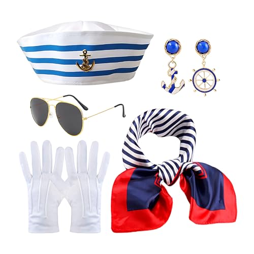 Traje 50x50cm Incluye bufanda, paquete temático marino, marinero vestir retro estilo de vela de despedida de soltero Ropa de crucero Mascarada Gala Escenario Oficial de mar Paquete Uniforme Amplias