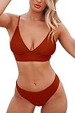 Gepolsterte Softpads CUPSHE Damen Bikini Set Triangel Breites Unterbrustband Gerippte Bademode Zweiteiliger Badeanzug Rot L