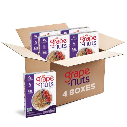 Image of Post Grape Nuts Original Breakfast Cereal, Crunchy Whole Grain Wheat and Barley Cereal, Non-GMO Project Verified, 20.5 OZ Box (Pack of 4)