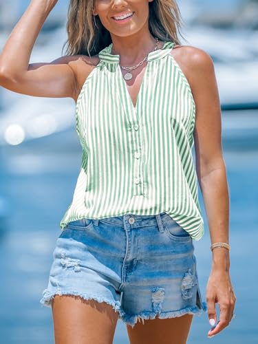 Image of CUPSHE Women's Striped V-Neck Tank Top Button Front Casual Sleeveless