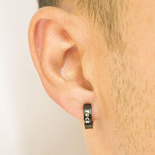 Brinco De Pressão De Argola Preto - Fuck - PAR