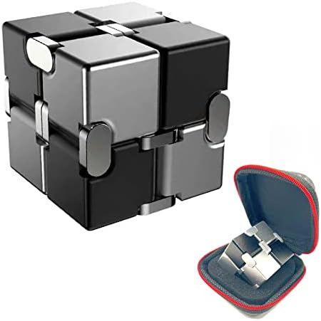 FUFUYOU Metal Fidget Toys Infinity Cube for Men Gadgets Gifts Anxiety Stress Relief Aluminum Alloy Material Ultra Durable (Black & Silver)
