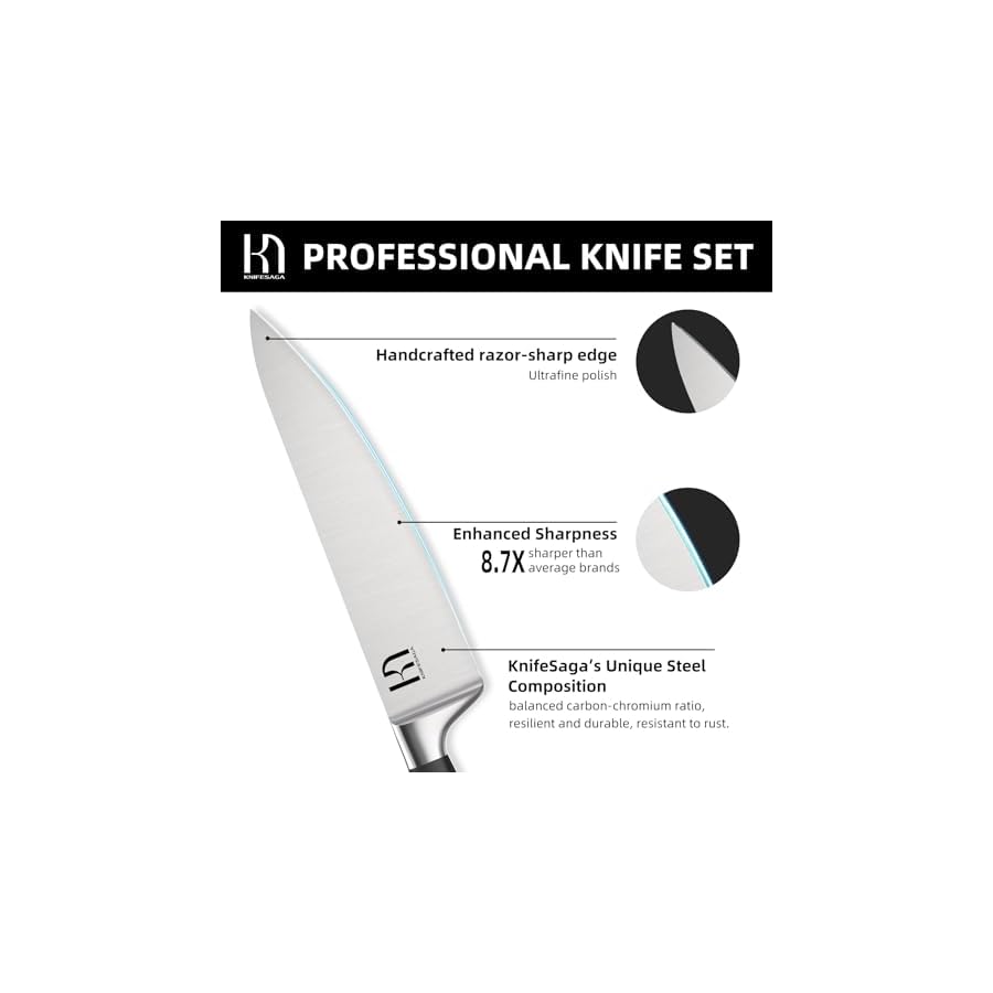 2023-Upgraded-KnifeSaga-Knife-Set-15-Piece-Japanese-High-Carbon-Stainless-Steel-Kitchen-Knife-Sets-with-Block-and-Sharpener-Razor-Sharp-Black-Chef-Knives-Set-Kitchen-Decor-Gadgets-with-Storage-Block Knife Set 15 Pcs Japanese High Carbon Stainless Steel Kitchen Knife Sets with Block and Sharpener, Premium Razor Sharp Black Knives Block Set for Kitchen with Ergonomic Full-tang Handle