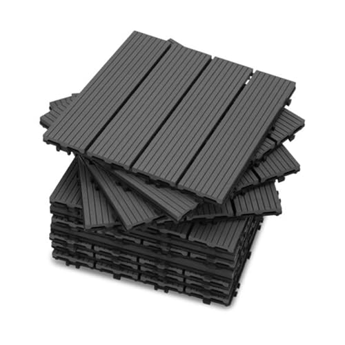 YOEVU - Set de 11 Baldosas de Exterior de Madera Composite WPC, 1m², Baldosas de Terraza, Patio y Jardín, Antideslizantes, Resistentes al Agua, 30x30cm, Gris