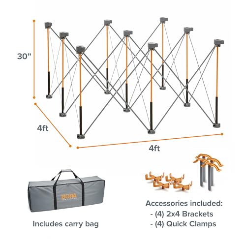Bora Centipede 30in Folding Work Table Set - No Assembly 9-Strut Collapsible Table 3500lb Weight Limit - 4x4ft Mobile Work Station with Storage Bag, Foldable Work Bench Table - CK9S, Orange/Black
