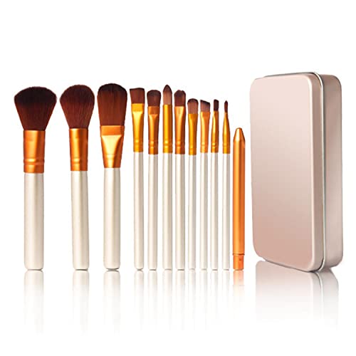 12-piece makeup brush set, advanced synthetic blend foundation, blush, eye shadow, concealer, facial pastel makeup brush (gold), with champagne box