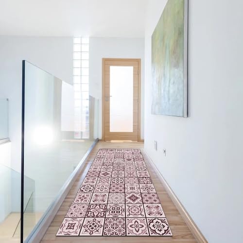 Alfombra bohemia de pasillo marrón de 80x80 cm lavable 6