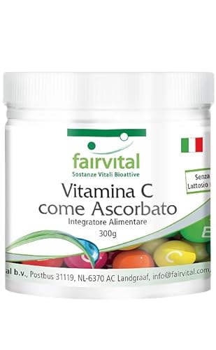 Fairvital | Vitamina C 100% Pura in polvere - Ascorbato di calcio - Alto dosaggio - VEGANA - pH Tamponato - Per 10 mesi - 300g