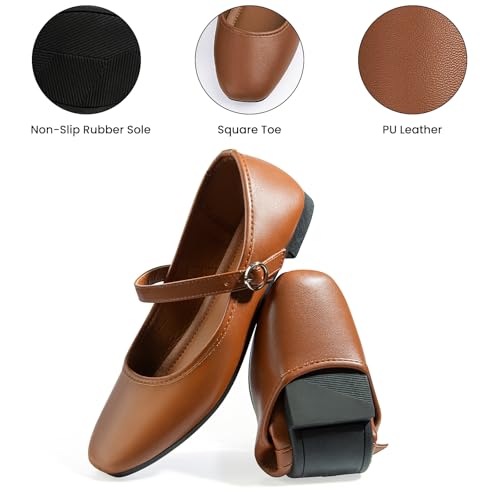 Samilor Mary Jane Shoes Women Flats: Square Toe Ballet Flats - PU Upper & Soft Foldable Rubber Sole Flat Shoes for Women Comfortable Dressy4