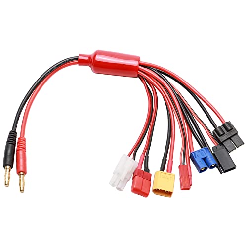 Pxyelec RC Lipo Battery Charger Adapter Connector Splitter Cable, 8 in 1 Convert Wire to 4.0mm Banana Plug Compatible with TRX, EC3, JST, Futaba, XT60, T- Dean