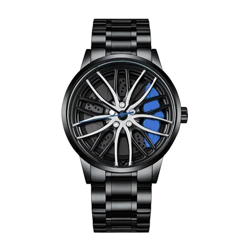 Image of GOLDENIZE FASHION Branded Men's Sport Quartz Watch Car Wheel Dial Rotating Casual Fashion Stainless Steel Alloy Men Multicolour Luxury Watches Wheel Dial Men's Metal Watch Gift Creative Watch