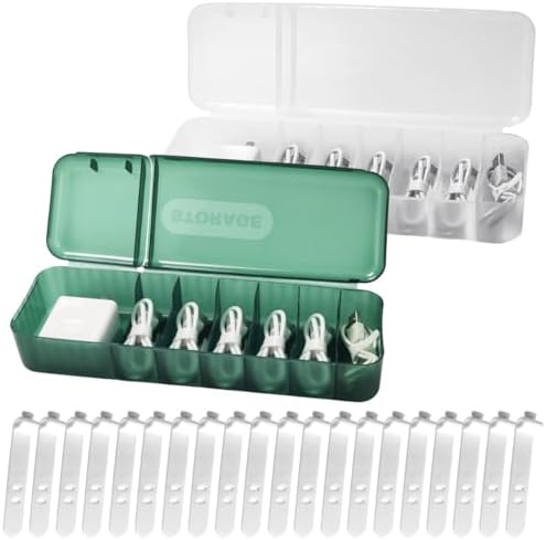 Datenkabel-Organizer Box, 7 Fächer – Aufbewahrung Für Ladekabel, USB-Kabel & Elektro-Zubehör, Grün, 29x10,4x8 Cm