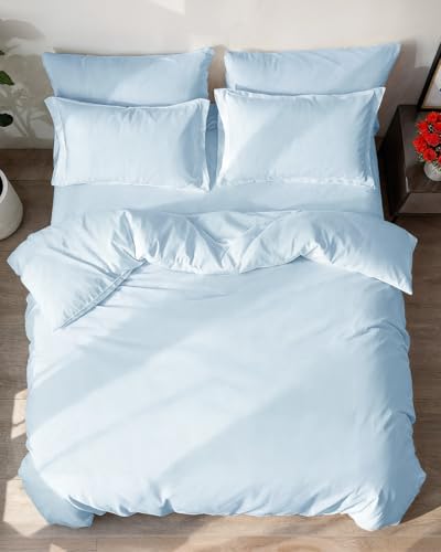 CGK Unlimited 3-Teiliges Bettwäsche-Set 200x200 cm Himmelblau, Bettbezug mit 2 Kissenbezügen 50x80 cm, Gebürstete Mikrofaser… – Ansicht 7