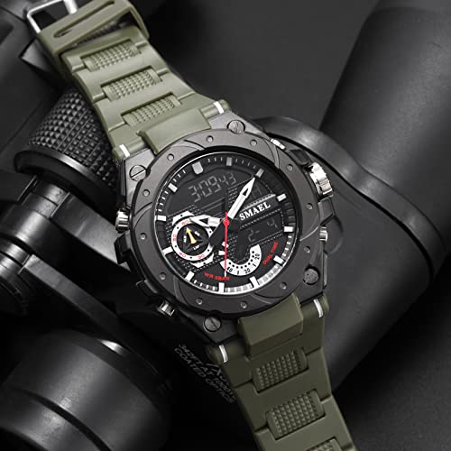 CNBRO Men's Digital Tactical Watch Military Watch Sports Watches Outdoor LED Stopwatch Army Watch Waterproof Large Face Electronic Analog Watches, 8060_green, tactical watch