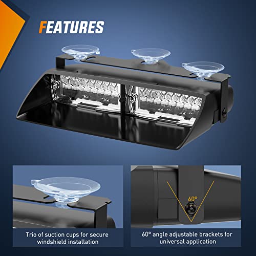 Image of Nilight Emergency Strobe Lights Windshield Hazard Warning Safety Flash with Suction Cups Super Bright LED Light Amber White for Police Enforcement Firefighters Vehicle Truck