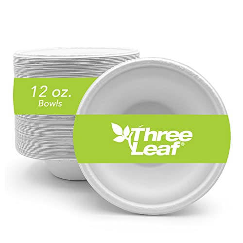 three leaf 12 OZ (355 ML) BAGASSE BOWL, 25 Ct. Heavy-Duty- Super Strong- Natural- Eco-Friendly Disposable Bagasse Bowl, 100% Biodegradable 12 Oz. Bowl