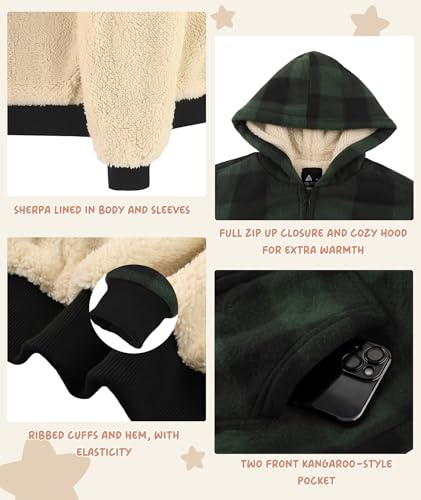 V VALANCH Boys Zip Up Hoodie Fleece Sherpa Lined Hooded Flannel Jacket for Kids 6-15 Years - Image 4