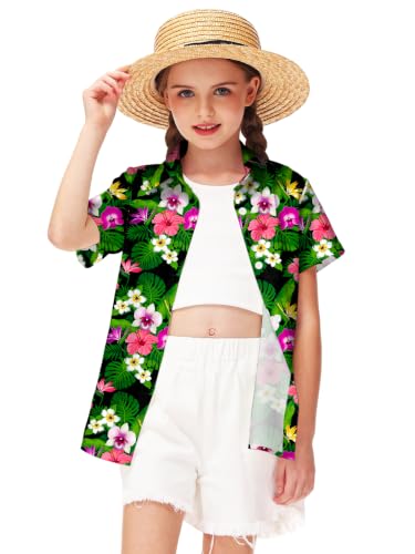 Image of Remimi Unisex Kids 4th of July Button Up Shirt Boys American Flag Print Hawaiian Beach Short Sleeve Tops 5-14 Years
