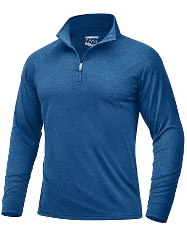 TACVASEN Herren 1/4 Zip Outdoor UV-Schutz Atmungsaktiv Langarm Tops Sonnenschutz Wasser Shirts (L, Mittelblau)