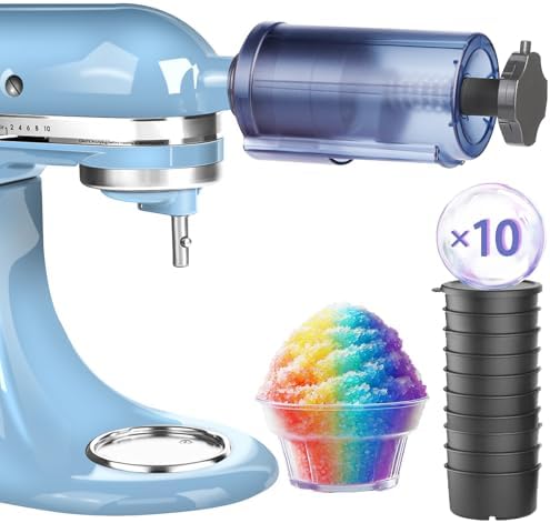 Shaved Ice Attachment for Kitchen aid Stand Mixer, Snow Cone Machine for Kitchen aid, Household Hawaii Shaved Ice Maker, 10 Ice Molds