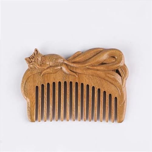 Peigne en bois de santal vert chat mignon format voyage - 6