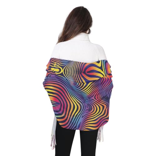 ALAZA Women's Scarves Winter Scarf Cashmere Feel Pashmina Shawls Wraps Psychedelic Pattern Soft Warm Lightweight with Tassels Fall4