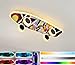 Plafoniera per bambini Lampada da soffitto a LED Cameretta per bambini, Skateboard Luci da soffitto per Bambini RGB Ragazze, Lampadario per Camerette Ragazzi con Telecomando/APP, L60cm 32W.