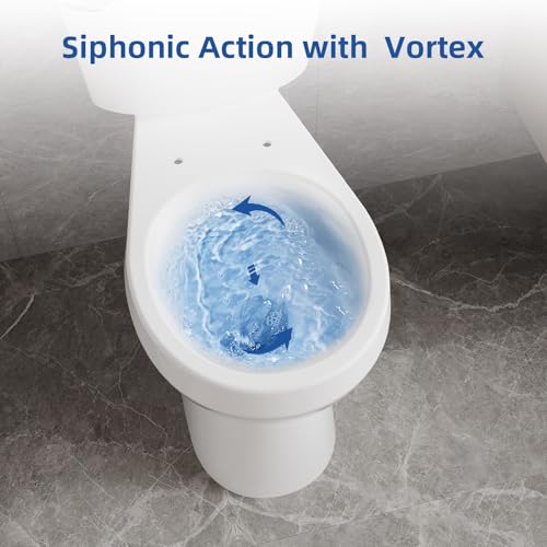 Two Piece Toilets Round, 19" ADA Comfort Height Toilet for Bathroom, 1.28 GPF Powerful Flush, 12 Inch Rough In