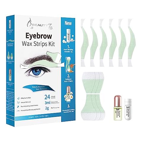 Beauty7 Men's Eyebrow Wax Strips Facial Wax Strips Hair Removal at Home Waxing Strips 24 pcs with Pearl Powder Essential Oil for Sensitive All Skin Types for Men Cover