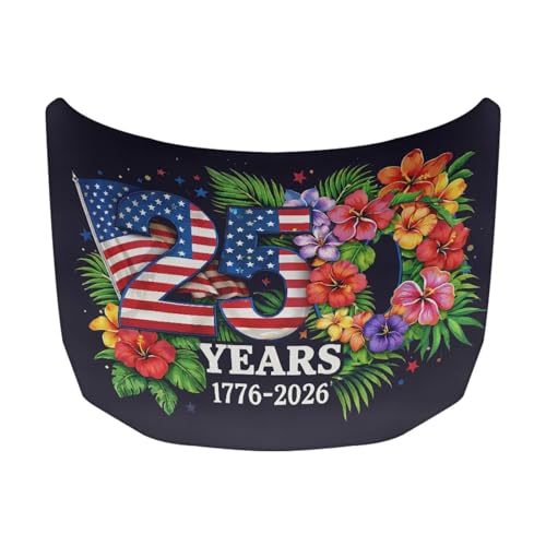 Image of 250 Years American Flag Hibiscus Print Car Hood Cover Elastic Fabrics Automotive Hood Covers Washed Auto Hood Flag Suitable for SUV and Pickup Trucks (59.05 X 39.37 inches)