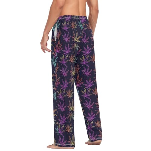 Aflyko Men's Pajama Pants Neon Doodle Marijuana Pjs Sleepwear Bottoms3