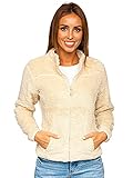 Cuello elevado BOLF Mujer Sudadera Forro Polar Cierre de Cremallera Jersey Blusa Suéter Sweatshirt de Manga Larga Jacket Fitness Deporte Outdoor Estilo Diario HH006 Beige L [A1A]