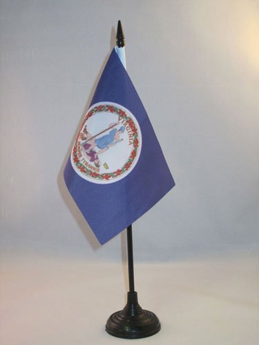 Virginia Table Flag 4'' x 6'' - US state of Virginie Desk Flag 15 x 10 cm - Black plastic stick and base - AZ FLAG