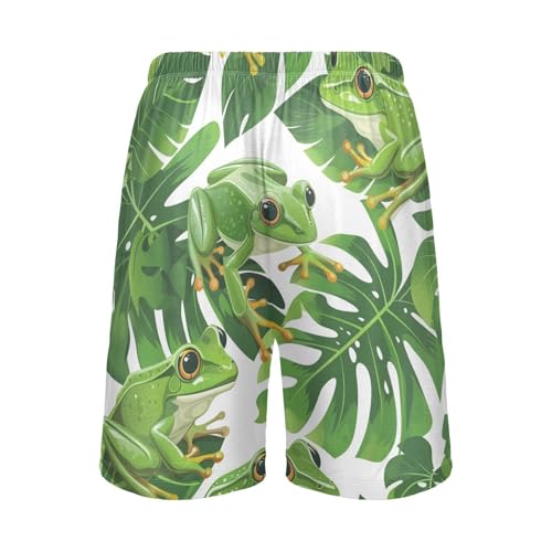 Frog and Leaf Print Pajama Bottom Shorts for Men Soft Casual Sleep Lounge Shorts with Pockets S-XXL2
