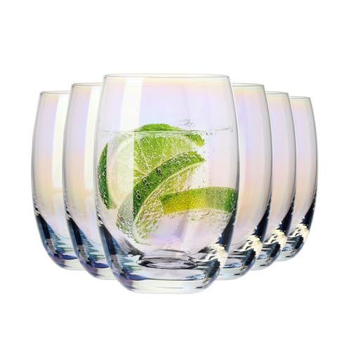 Krosno Set di 6 bicchieri iridescenti arcobaleno, 360 ml, realizzati a mano, ideali per acqua, succhi di frutta, cocktail, solo lavaggio a mano, prodotti in Europa