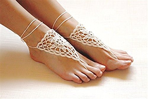STpark Crochet Barefoot Sandals/nude Shoes/foot Jewelry/bridesmaid Accessory/yoga Shoes/ Beach Accessory/beach Wedding/belly Dance/anklet/summer Shoes, One Size Fits All (White)