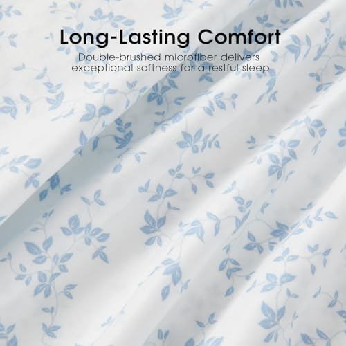 Image of FreshCulture Floral Bed Sheets - Ultra Soft Full Size Bed Sheets - Brushed Microfiber Blue Floral Sheets - Deep Pockets - Easy Care - Hotel Luxury 4 Piece Flower Printed Sheets Full, Lille