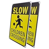 Cabilock 2 Stück Verkehrssicherheitsschilder Kinderüberquerung aus Eisen Warnschild „Langsam Fahren“ für Wohngebiete Wetterfeste Kindersicherheitsschilder zur Unfallverhütung
