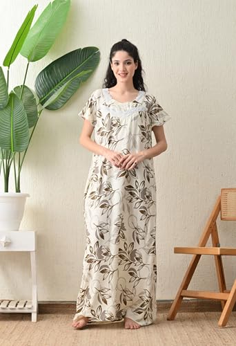 Image of Ichaa Women's Rayon Printed Round-Neck Nighty with Pocket, in Plus Sizes