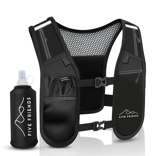 Running Vest with Water Bottle – Lightweight, Breathable Designed Reflective Hydration Vest with 6 Pockets – Adjustable Running Backpack for Men & Women, Ideal for Marathon & Night Trainings