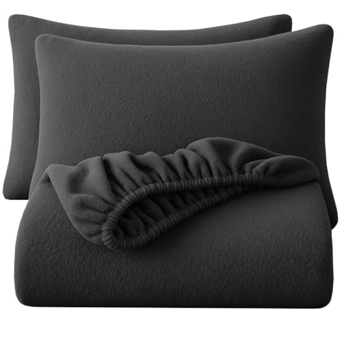 Image of VAS COLLECTIONS Luxury Warm Winter Elastic Fitted Bedsheet with 2 Pillow Covers - Ultra Soft Flannel Velvet Touch, Cozy & Wrinklefree lintfree Size - 78x72+10 Inches (Grey New)