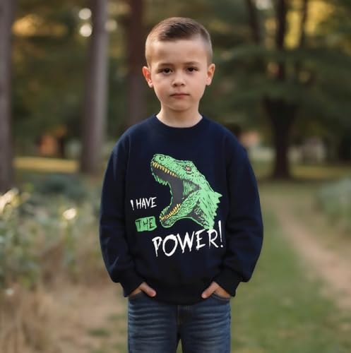 Image of Popshion Toddler Boys Sweatshirts Dinosaur Long Sleeve Pullover Crewneck Shirts Cartoon Tee Sport Tops for Kids 1-8T