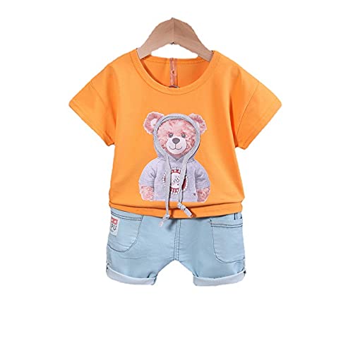 Googogaaga Boys Cotton Teddy Printed T-Shirt With Shorts In Orange Color