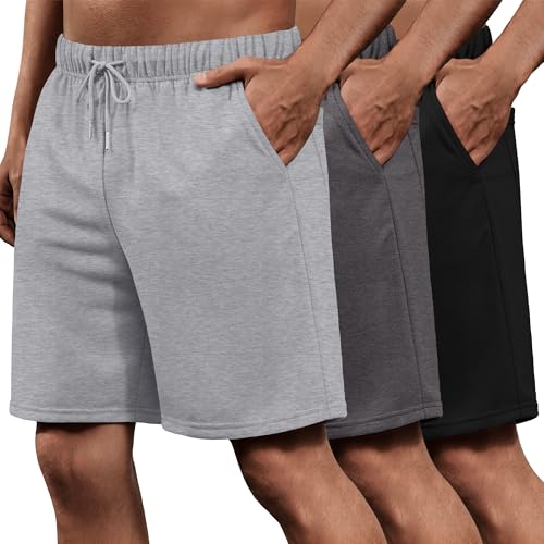 3 Pack Big and Tall Men's Sweat Shorts Basketball Athletic L-5XL Drawstring Elastic Waist Pocket Workout Bermuda